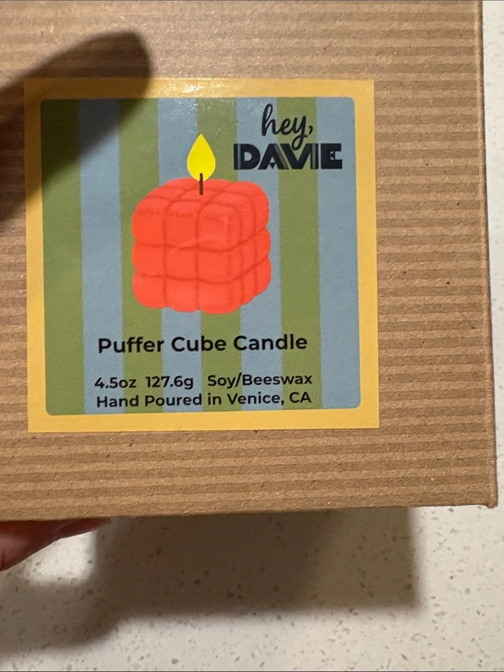 Hey Davie Red Puffer Cube Candle - Soy/Beeswax